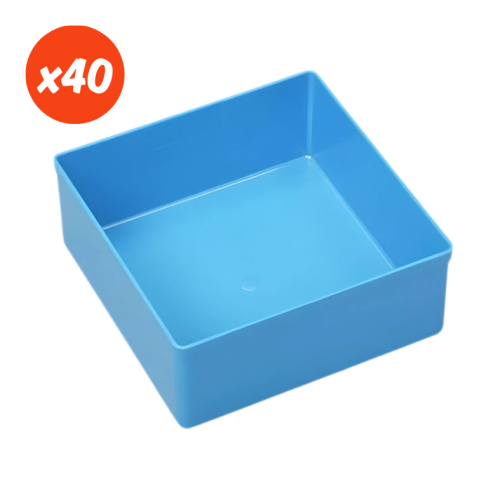 Zestaw niebieskich pojemników wewnętrznych 108x108x45 mm - 40 sztuk - 1