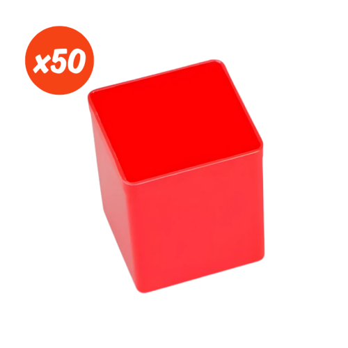 Zestaw czerwonych pojemników wewnętrznych 54x54x63 mm - 50 sztuk - 1