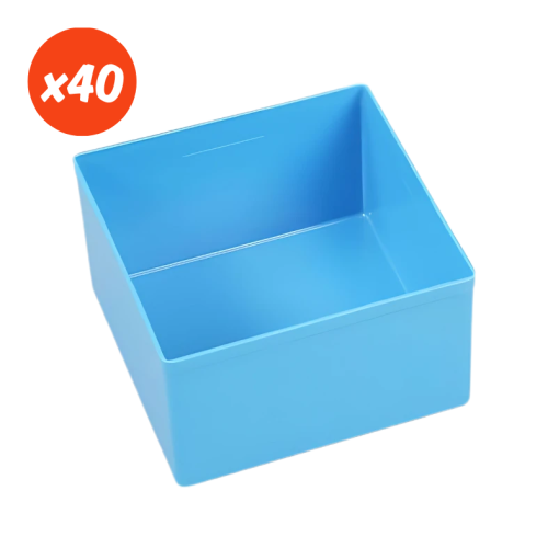 Zestaw niebieskich pojemników wewnętrznych 108x108x63 mm - 40 sztuk - 1