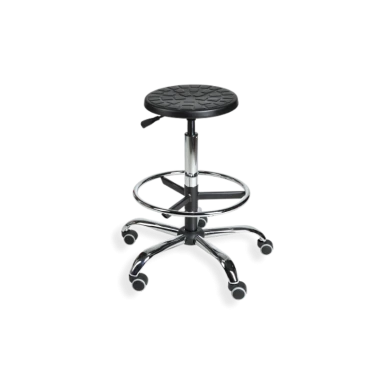 Taboret przemysłowy PurTab chrome H+RING WH z kółkami podnóżkiem i pianką integralną - 1.webp