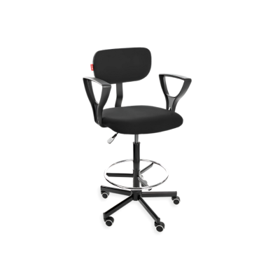 Obrotowe krzesło przemysłowe Black 01 H+RING PD WH z kółkami podnóżkiem i podłokietnikami - 1.png