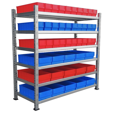 Regał 6 półek z 45 pojemnikami - 1000x100x400 mm - 1