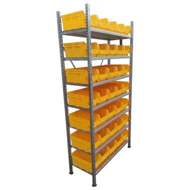 Regał 7 półek z 35 pojemnikami - 2000x1000x400 mm - 2